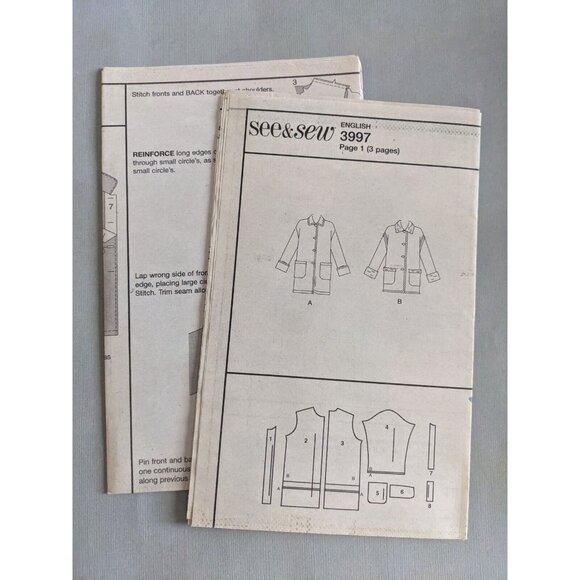 See Sew Loose Fitting Coat Jacket Pattern 3997 Sizes 20 22 24 Easy Uncut - Picture 6 of 8